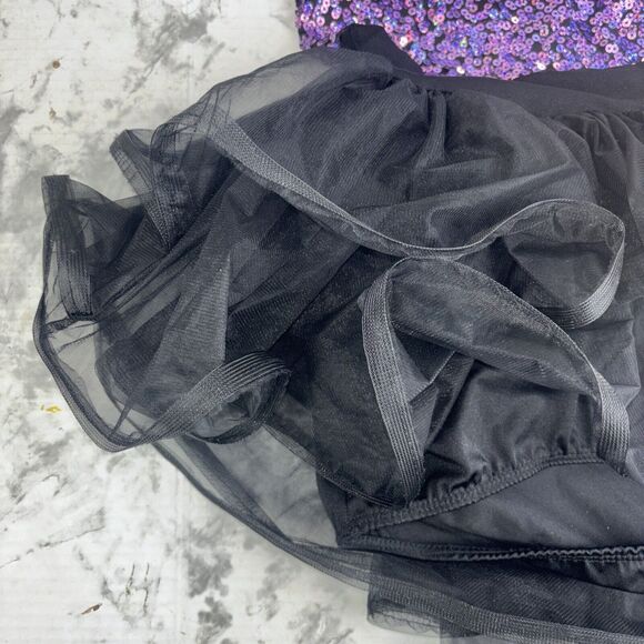 Art Stone Valerie Purple Black Sequin Dance Romper with Skirt Size LA Large - Picture 8 of 16